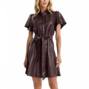NWT Noli Shop Devin Leather Ruffle Dress - Merlot